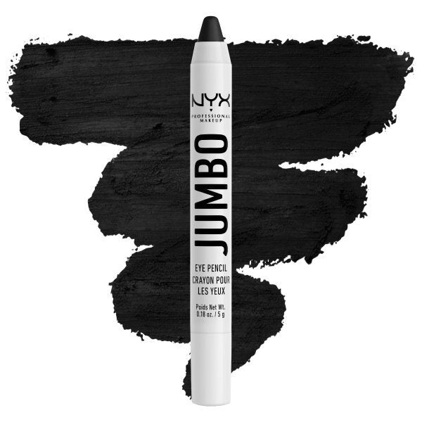 NYX Professional Makeup Jumbo Eye Pencil in Black Bean on a black brushstroke background.