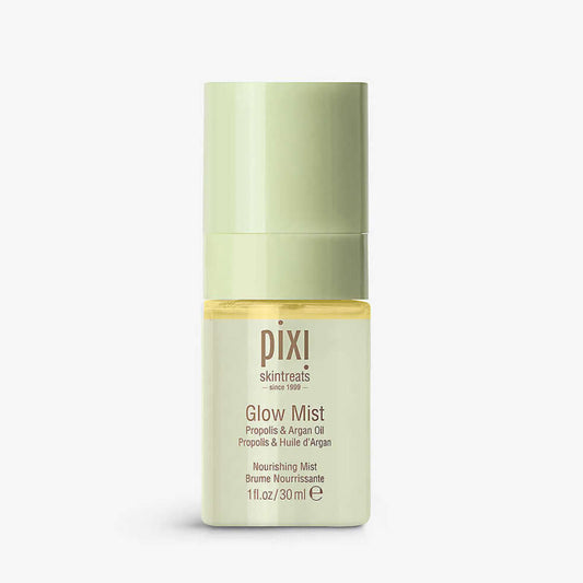 PIXI Glow Mist 30ml bottle with argan oil, enriched with natural oils for a radiant and dewy complexion.