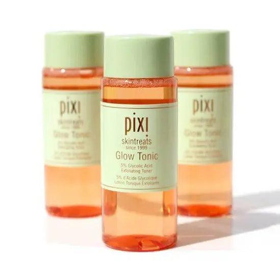 PIXI Glow Tonic 100ml bottles, exfoliating facial toner with Glycolic Acid for radiant skin.
