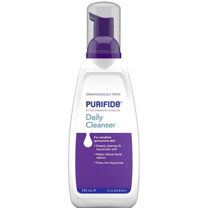Purifide by Acnecide Daily Cleanser 235ml for sensitive skin, deeply cleanses and reduces facial sebum without clogging pores.