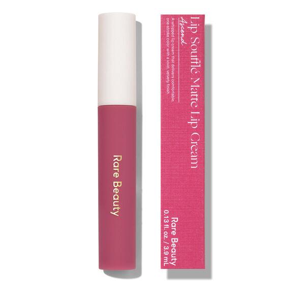 Rare Beauty Lip Soufflé Matte Lip Cream in the shade Ascend with packaging, offering rich color and a velvety matte finish.
