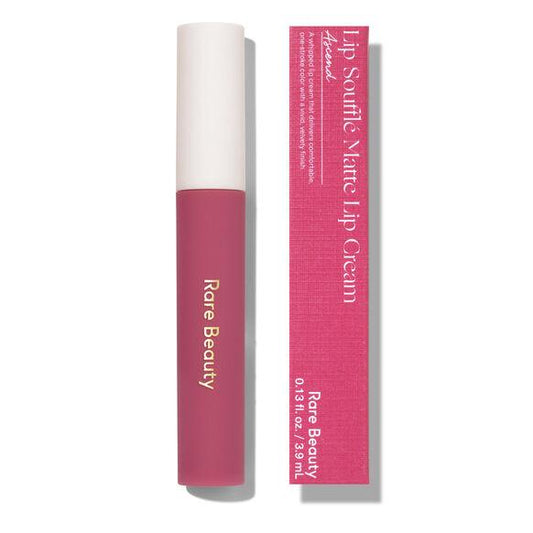 Rare Beauty Lip Soufflé Matte Lip Cream in the shade Ascend with packaging, offering rich color and a velvety matte finish.