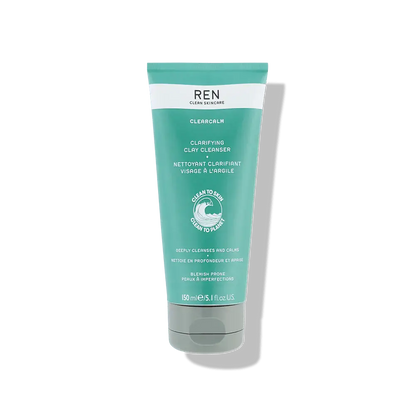 REN Clean Skincare Clarifying Clay Cleanser 150ml, gentle clay cleanser for blemish-prone skin, deeply cleanses without irritation.
