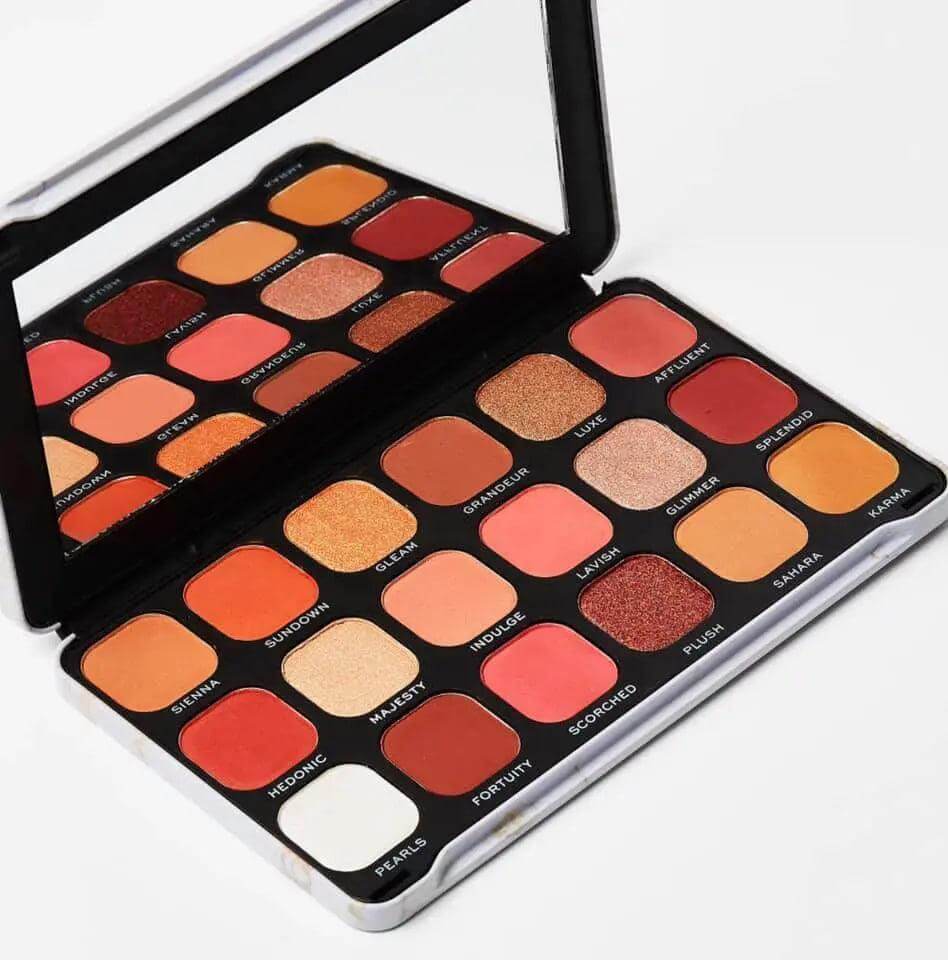 Revolution Forever Flawless Decadent Eyeshadow Palette with 18 rich matte and shimmer shades on display.