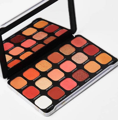 Revolution Forever Flawless Decadent Eyeshadow Palette with 18 rich matte and shimmer shades on display.
