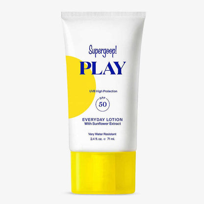 Supergoop! Play Everyday Lotion SPF 50 with sunflower extract, lightweight, water-resistant and fast-absorbing, 71ml.
