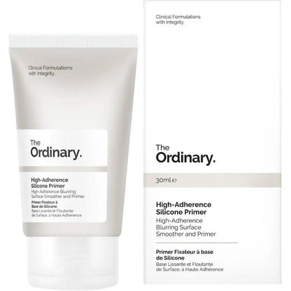 The Ordinary High-Adherence Silicone Primer 30ml with packaging, a matte blurring primer for smoother makeup application.