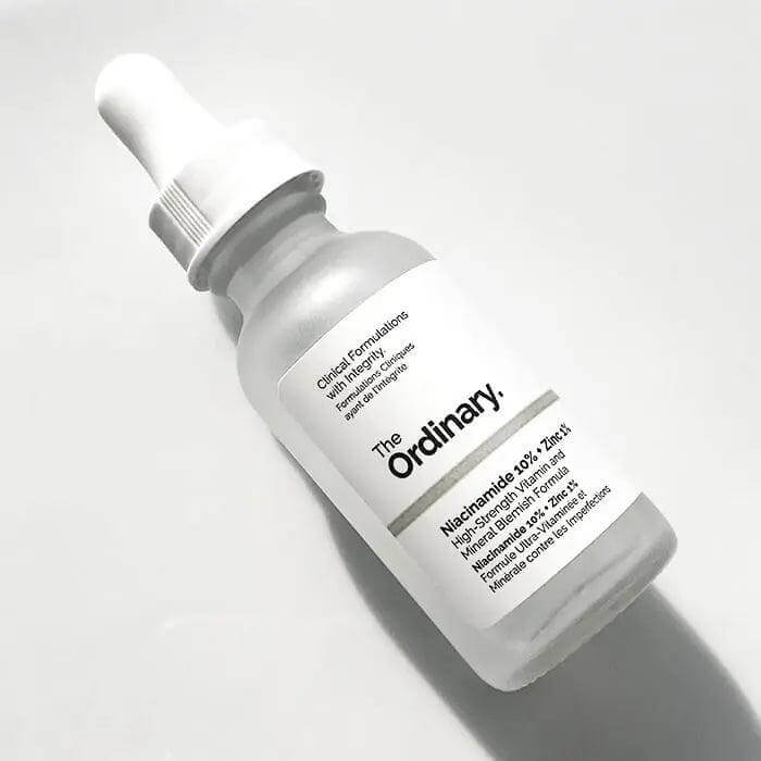 The Ordinary Niacinamide 10% + Zinc 1% serum bottle for clear, radiant skin.