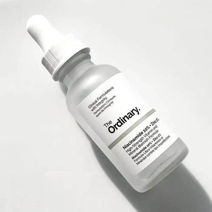 The Ordinary Niacinamide 10% + Zinc 1% serum bottle for clear, radiant skin.