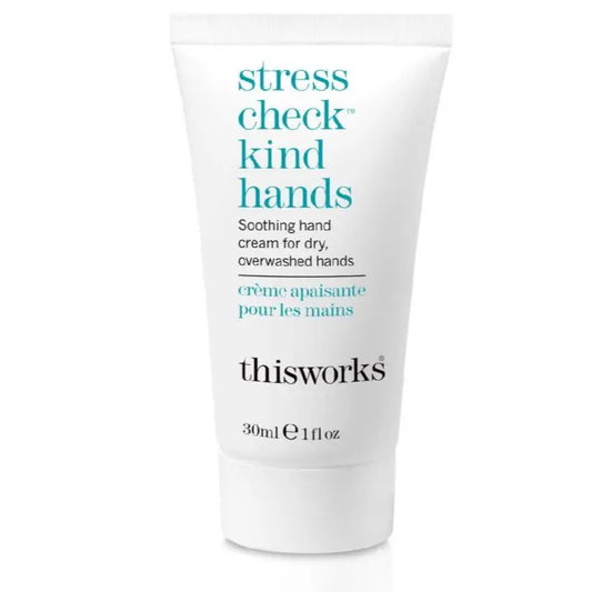 thisworks Stress Check Kind Hands 30ml soothing hand cream for dry, overwashed hands with Vitamin E and Shea Butter.