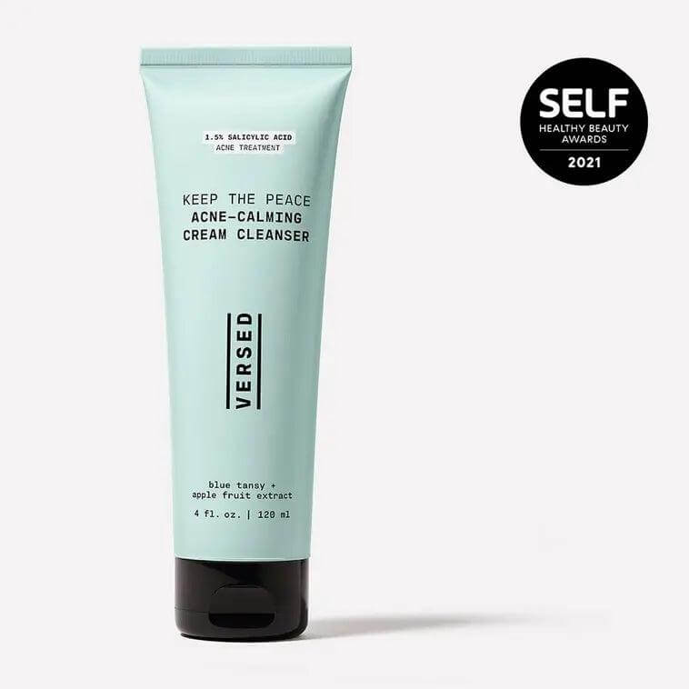 VERSED Keep The Peace Acne-Calming Cream Cleanser 120ml with blue tansy and apple fruit extract packaging.