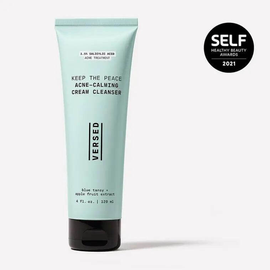 VERSED Keep The Peace Acne-Calming Cream Cleanser 120ml with blue tansy and apple fruit extract packaging.