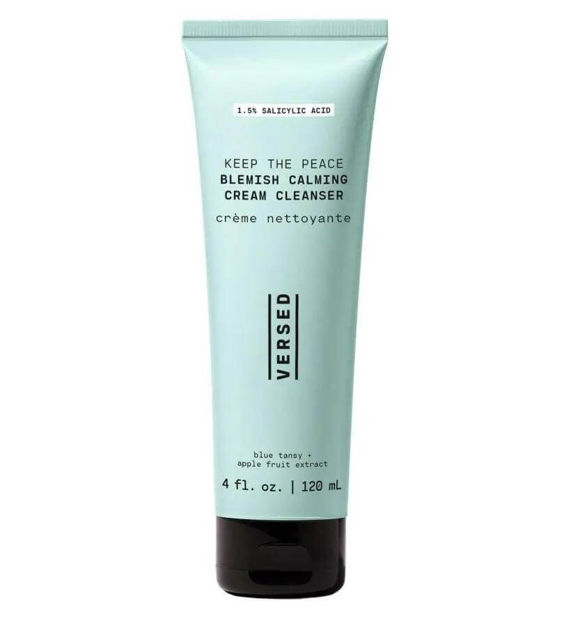 VERSE Keep The Peace Blemish-Calming Cream Cleanser tube with 1.5% salicylic acid, ideal for acne-prone skin, 120ml.