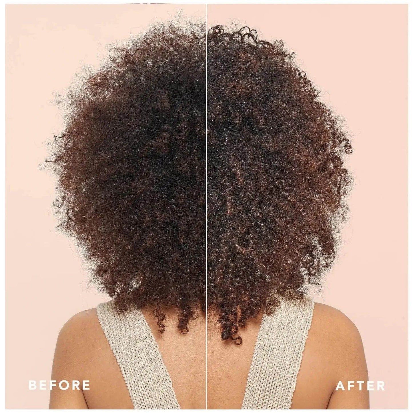 Before and after results of We Are Paradoxx Moisture Express Hair Mask, showcasing improved hydration and curl definition.