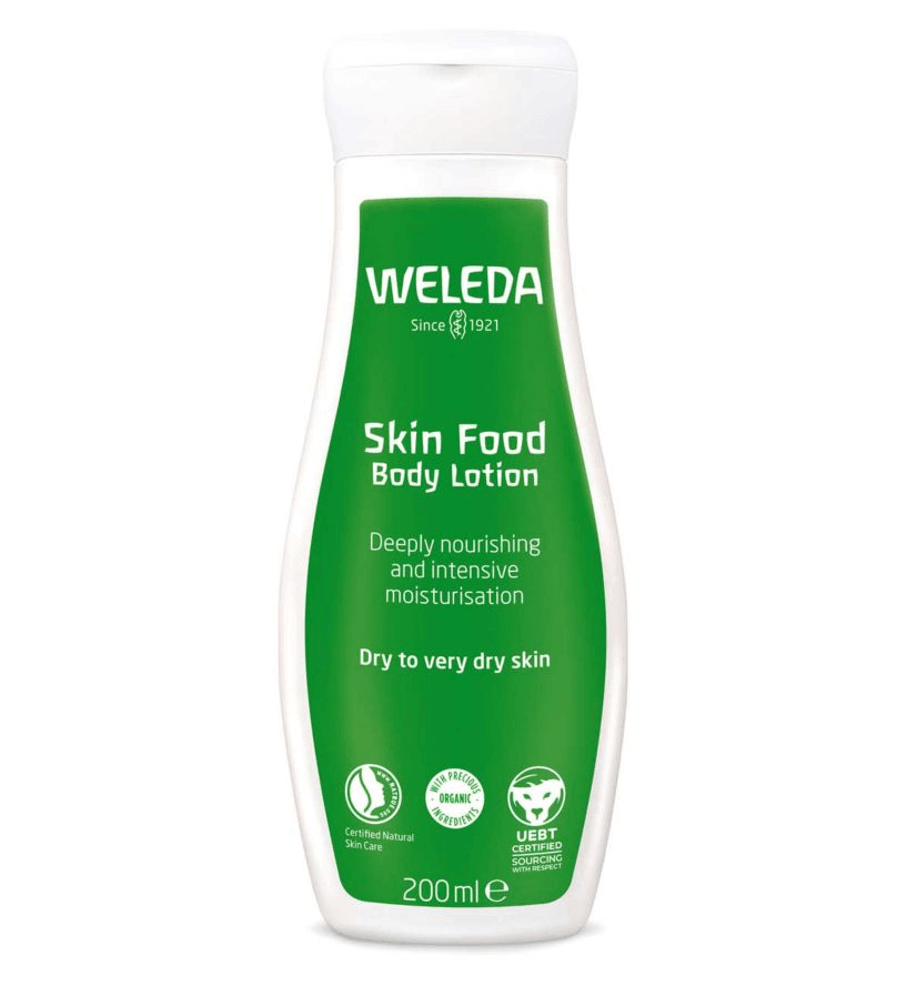 Weleda Skin Food Body Lotion 200ml bottle for deeply nourishing and moisturizing dry skin.