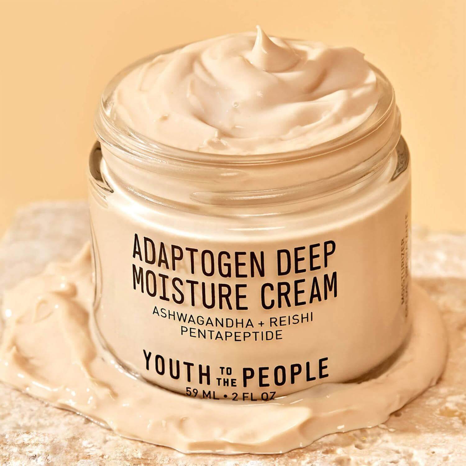 Youth To The People Adaptogen Deep Moisture Cream in a jar, featuring rich, hydrating formula with reishi and ashwagandha.