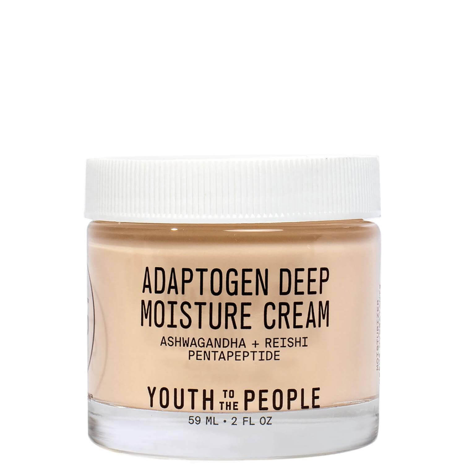 Youth To The People Adaptogen Deep Moisture Cream 59ml in a jar, featuring ashwagandha and reishi for intense hydration.