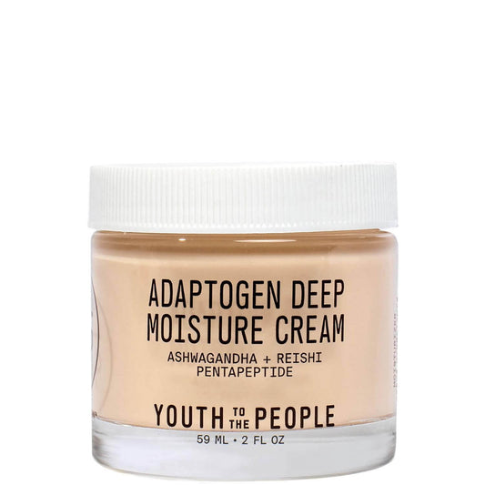 Youth To The People Adaptogen Deep Moisture Cream 59ml in a jar, featuring ashwagandha and reishi for intense hydration.