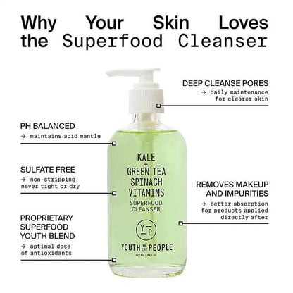 Youth To The People Superfood Cleanser 237ml, a gentle yet powerful formula with kale, green tea, and vitamins for fresh skin.